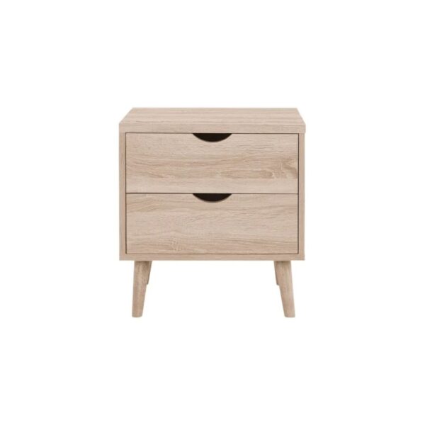 Modern Vannes Solid Wood Natural Bedside Table 2 Drawer