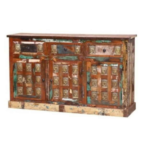 Reclaimed Nirvana  Wood Brass Work Solid Wood Buffet Sideboard Brown