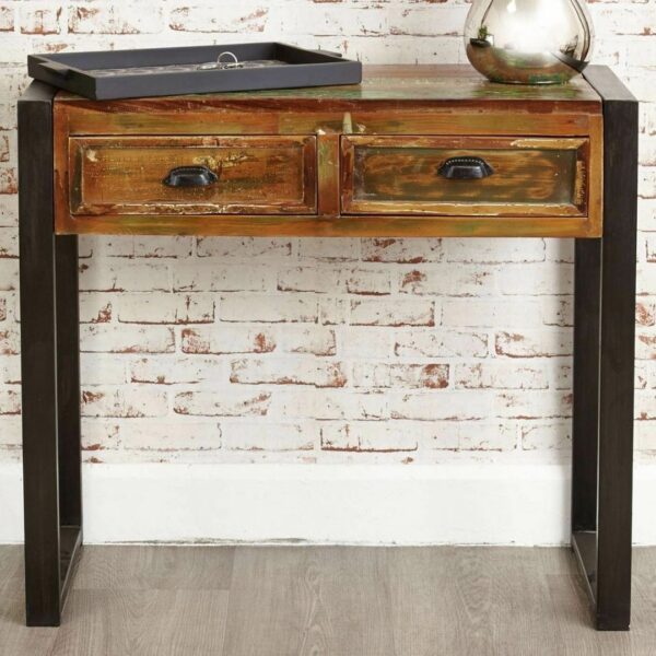 Reclaimed Nirvana Solid Wood 2 Drawer Hall Table Desk