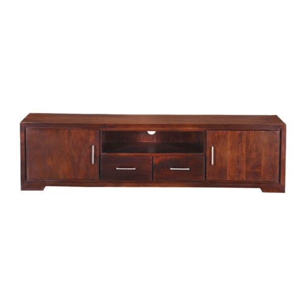 Modern Chrome Solid Wood TV Unit Brown With 2 Drawers and 2 Doors