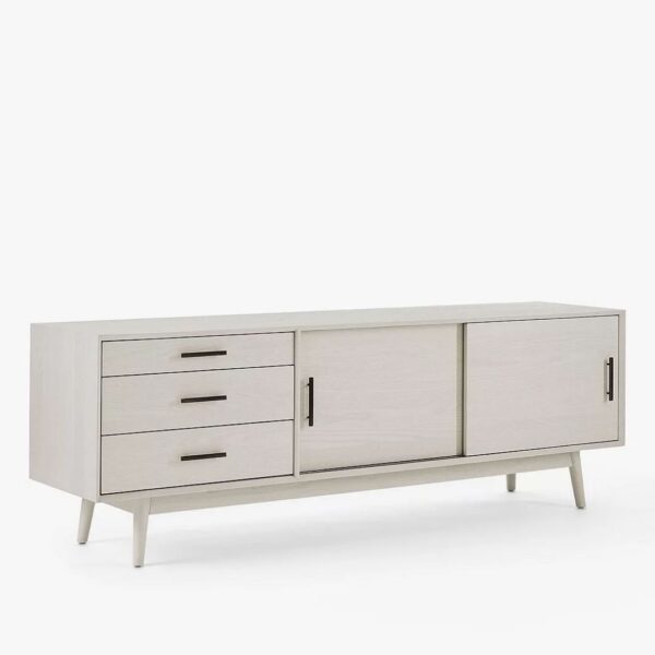 Modern Vannes Solid Wood White Sideboard With 2 Doors and 3 Drawers