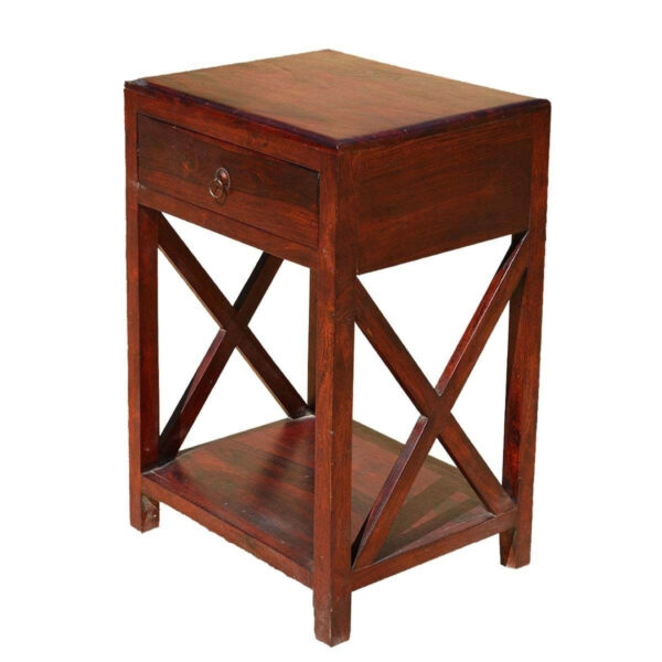 Modern Shutter X Design Solid Wood Side Lamp Table With Drawer Natural