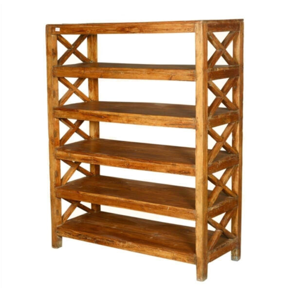 Modern Shutter X Design Wood 5 Open Shelf Bookcase Natural Large