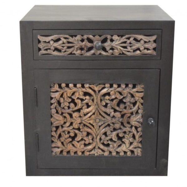 Hand Carved Darbar Indian Wooden Jali Panel Side Table
