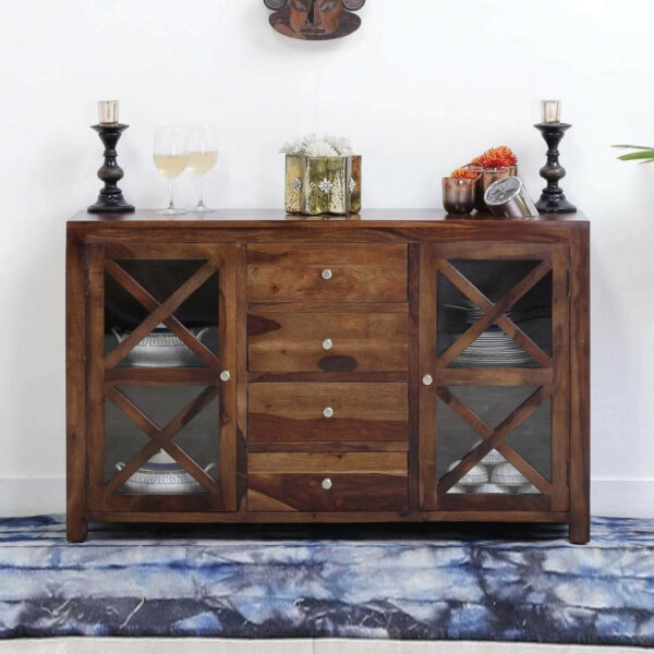 Modern Shutter X Design Solid Wood Sideboard Large Natural