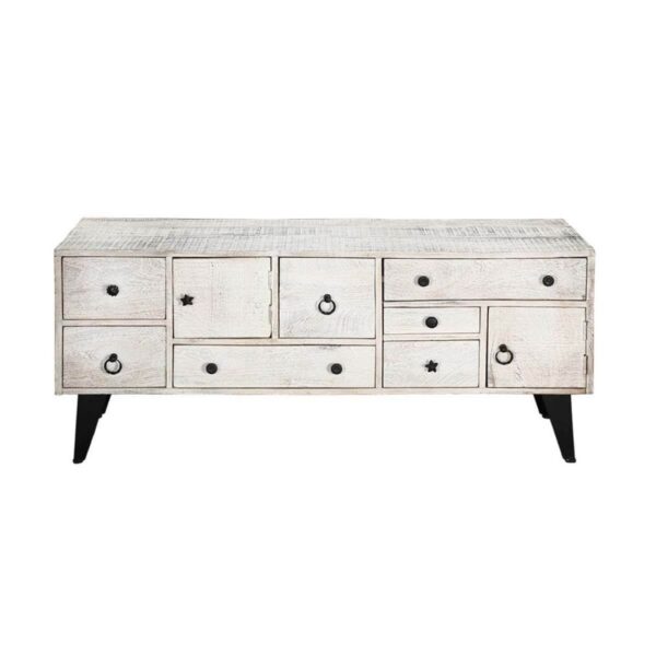 Modern Solid Wood Whitewashed TV Unit