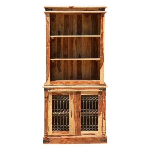 Hand Carved Jodha Solid Wood 3 Open Shelf BookCase