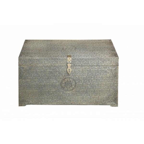 Overlay & Inset Brass Work Solid Wood Chest Storage Silver (18)