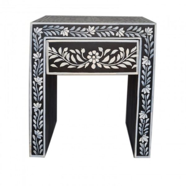 Hand Painted Pandora Bone Inlay Lamp Table With 1 Drawer