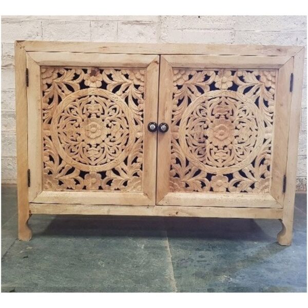 Hand Carved Darbar Indian Wooden Sideboard With Doors