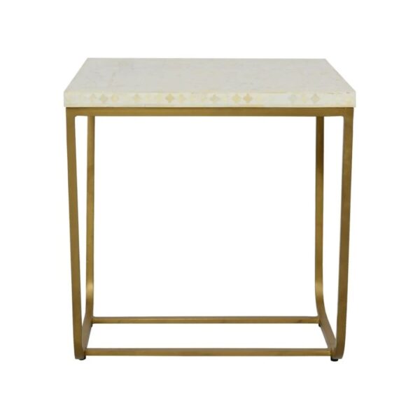Bone Inlay White Brass Floral Square Side Table Desk