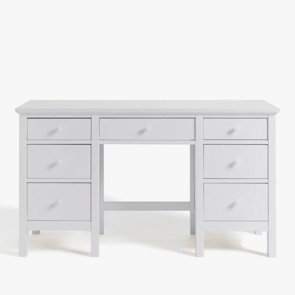 Modern Blanc Solid Wood Office Desk Natural With 7 Drawers
