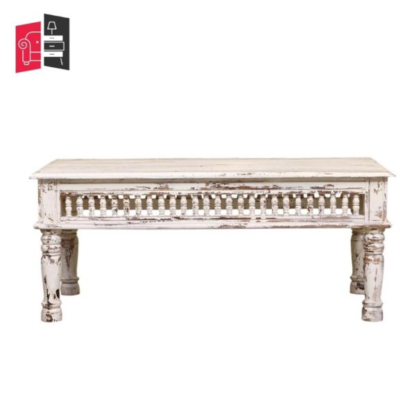 Reclaimed Liberty White Distressed  Wood Railing Rustic Coffee Table 105 CM (L) x 55 CM (D) x 45 CM (H)
